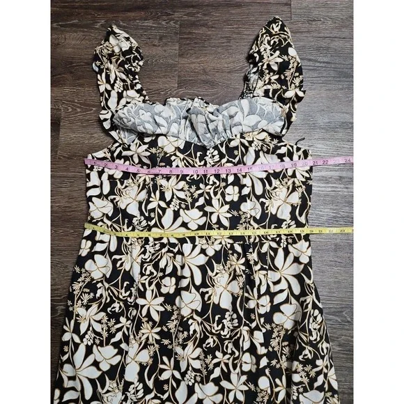 Ava & Viv Ruffle Sleeve Empire Waist Linen Blend Dress In Black Floral 1X - Picture 8 of 11